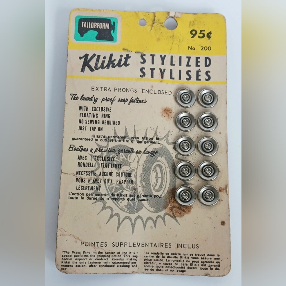 Tailorform Klikit Stylized Snap fasteners Lot of 10 Vintage Sewing No Sew Prongs